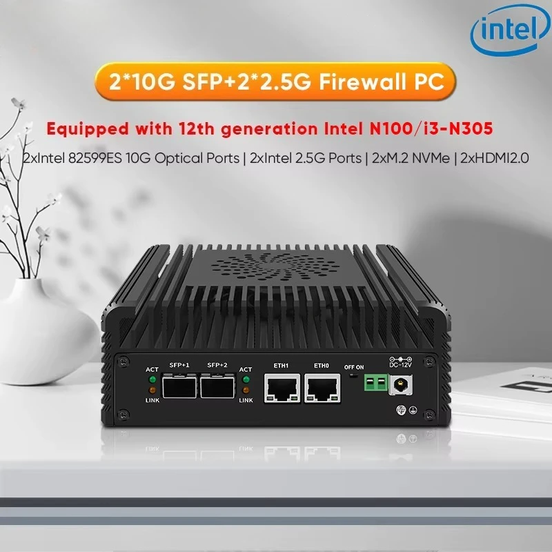 Nuevo Mini PC Firewall 2x10G SFP+ 2xi226-V 2.5G Intel 3 N355 N305 N150 N100 Soft Routing 2xNVMe DDR5 MiniPC NAS Server Proxmox
