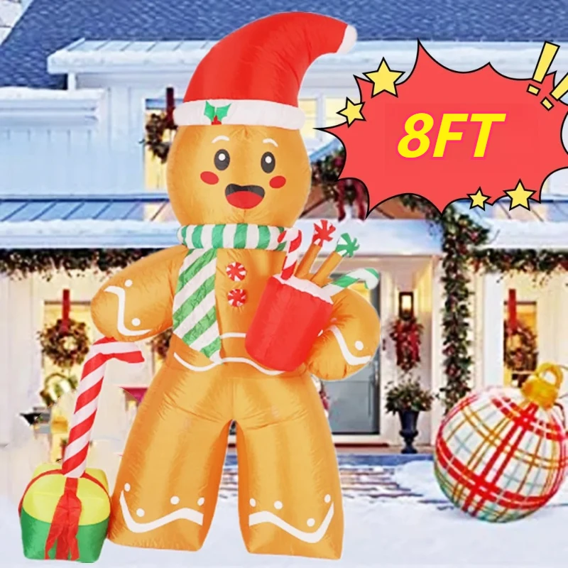 

2200, 2,4 м, Рождественский пряничный человечек, надувная рождественская модель, гигантские уличные украшения для вечеринок, большой надувной двор, Рождественский декор