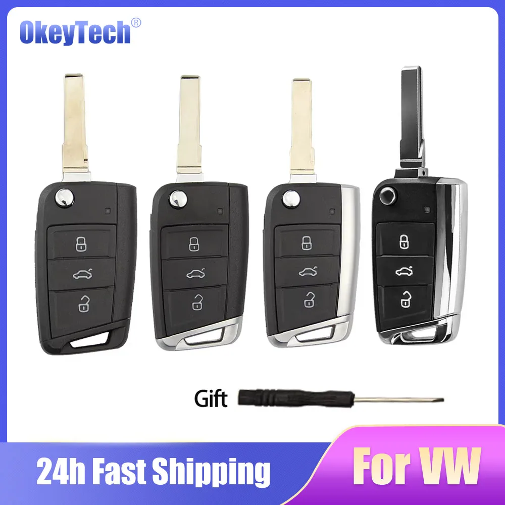 

Okeytech Remote Car Key Shell Fob For VW Skoda Octavia A7 VW Golf 7 MK7 Seat Leon Pas Plastics/Matt/Shinny Metal Type HU66 Blade