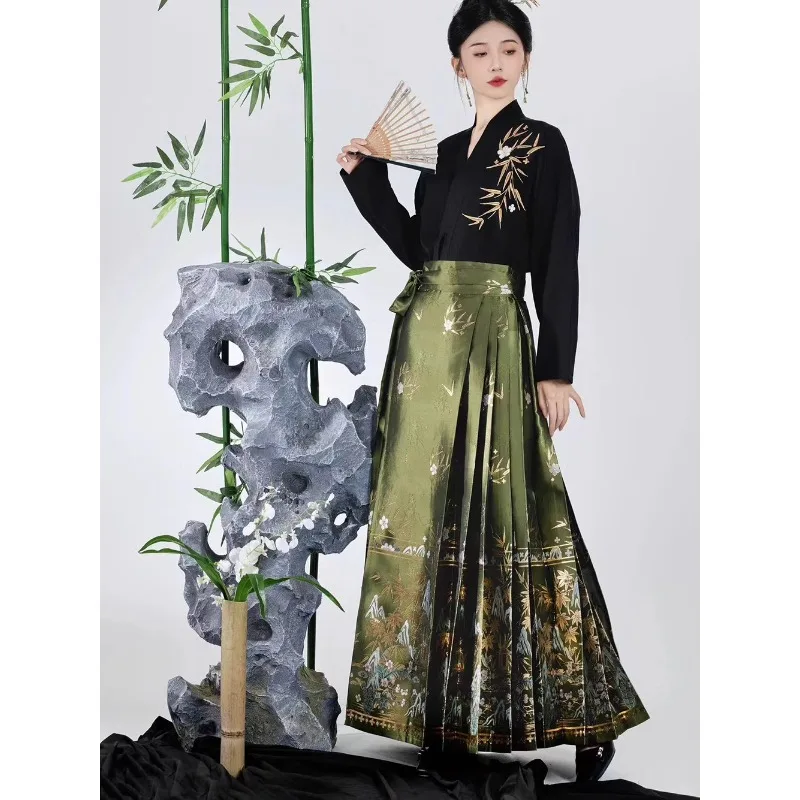 Ming Dynasty Hanfu Aircraft Sleeves Imitation Makeup Flower Horse Face Skirt New Chinese Women's Daily Set