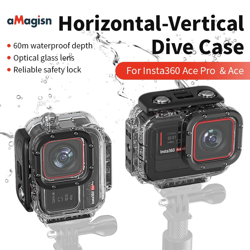 AMAGISN Waterproof Housing Dive Case Vertical Horizontal Floating Grip Floaty Bundle For Insta360 Ace & Ace Pro Accessory