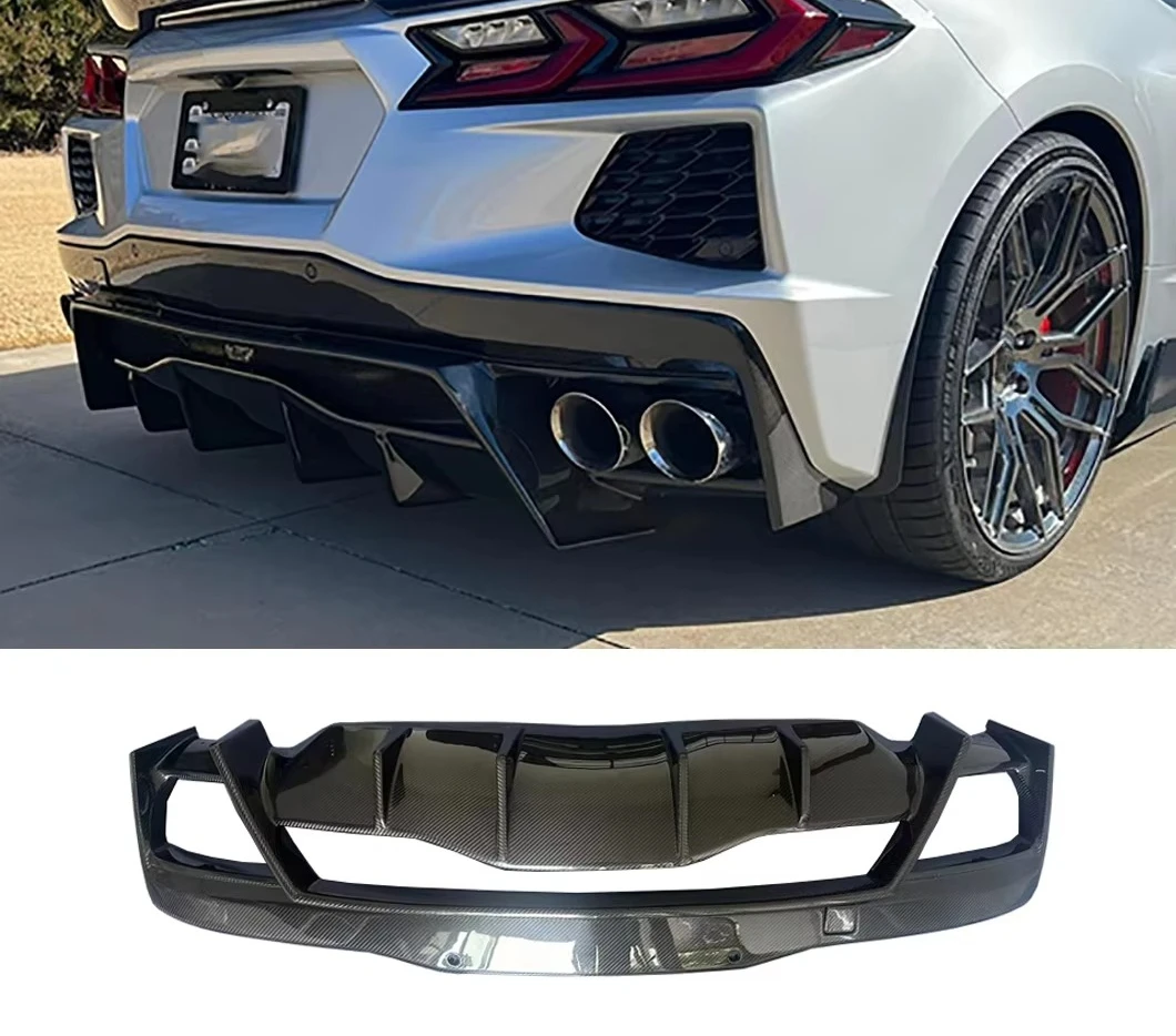 

Задний диффузор из сухого углеродного волокна из полиуретана для Corvette C8 Z51, обновленный бампер в стиле APR, комплект кузова, высокая цена для денег