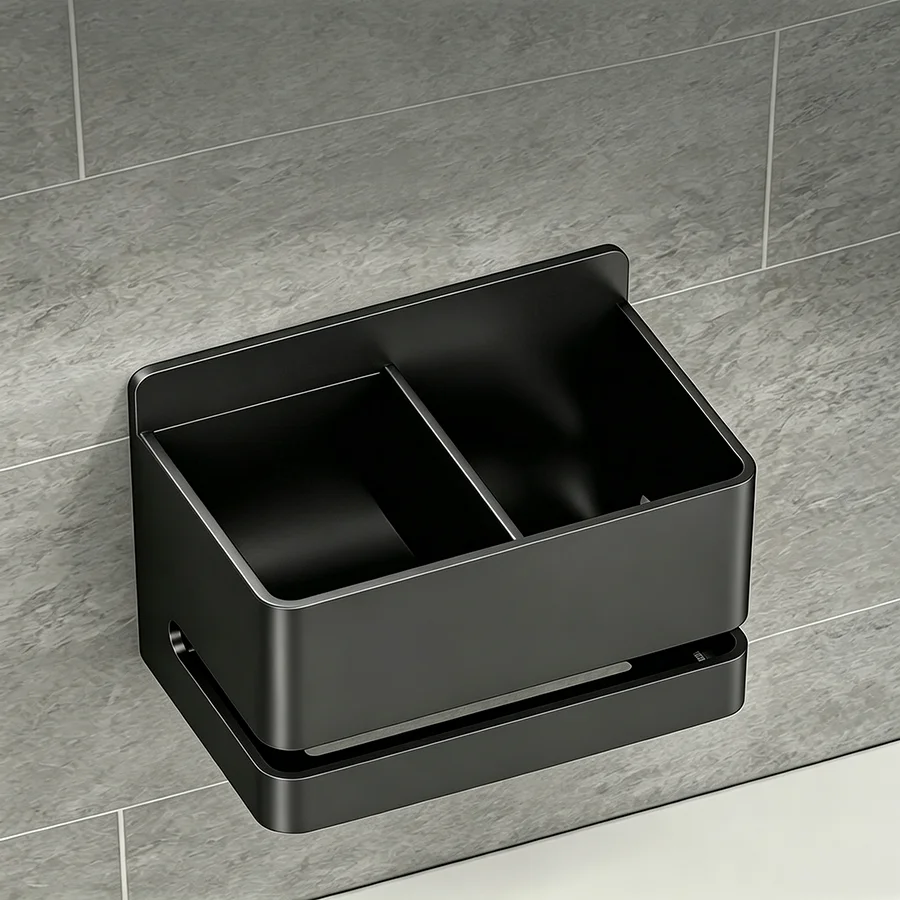 1pc Wall-Mounted Bathroom Organizer - Storage Box with Multiple Compartments for Toothbrushes, Razors & More