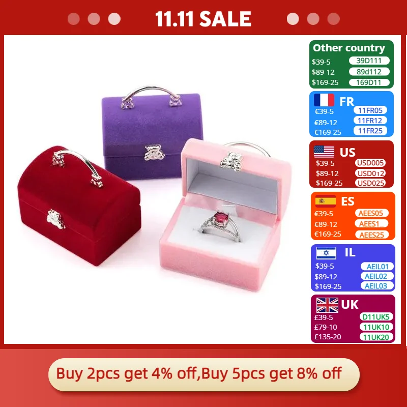 1 piece lovely Velvet gift box jewelry box wedding ring box Necklace Ring Case Earrings Holder for jewelry display 3 colors