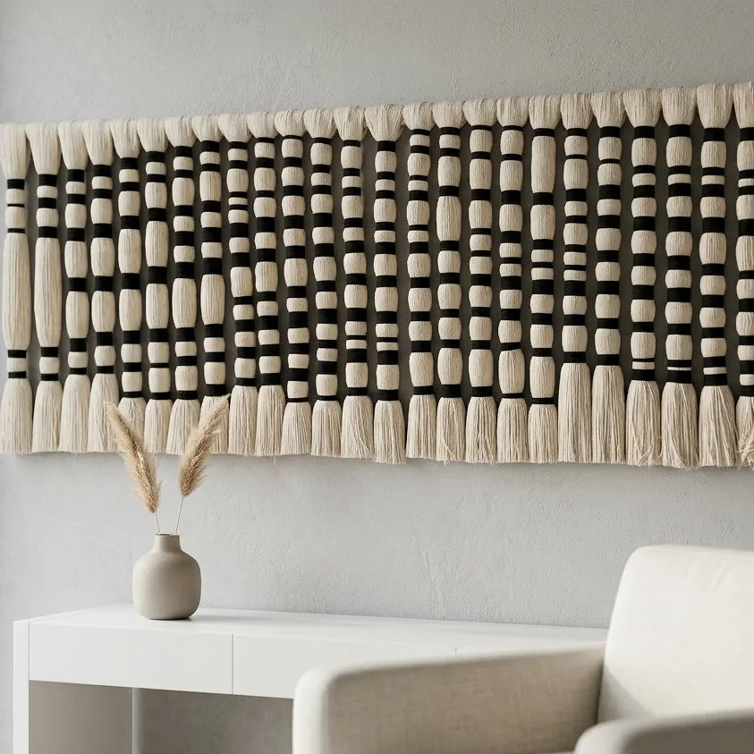 #￥TexturedThread Horizontal Vintage Wall Art for Macrame Hotel Suite Hallway Sustainable Natural Materials for Luxury Experience