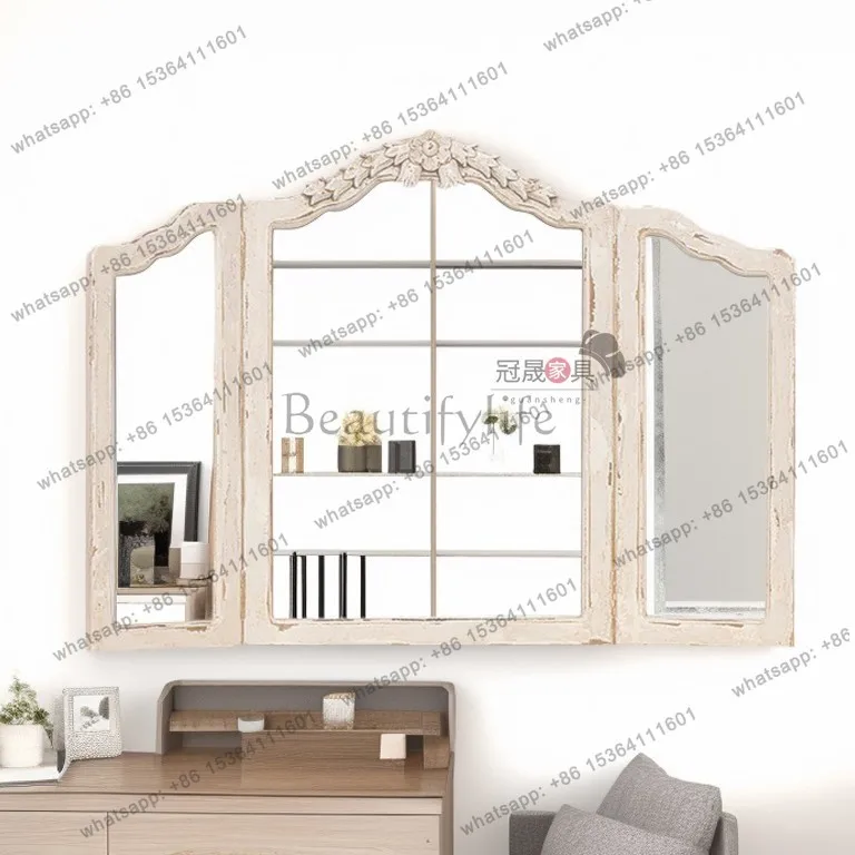 LS French retro home desktop tri-fold mirror dresser folding three-sided bedroom desktop decorative mirror