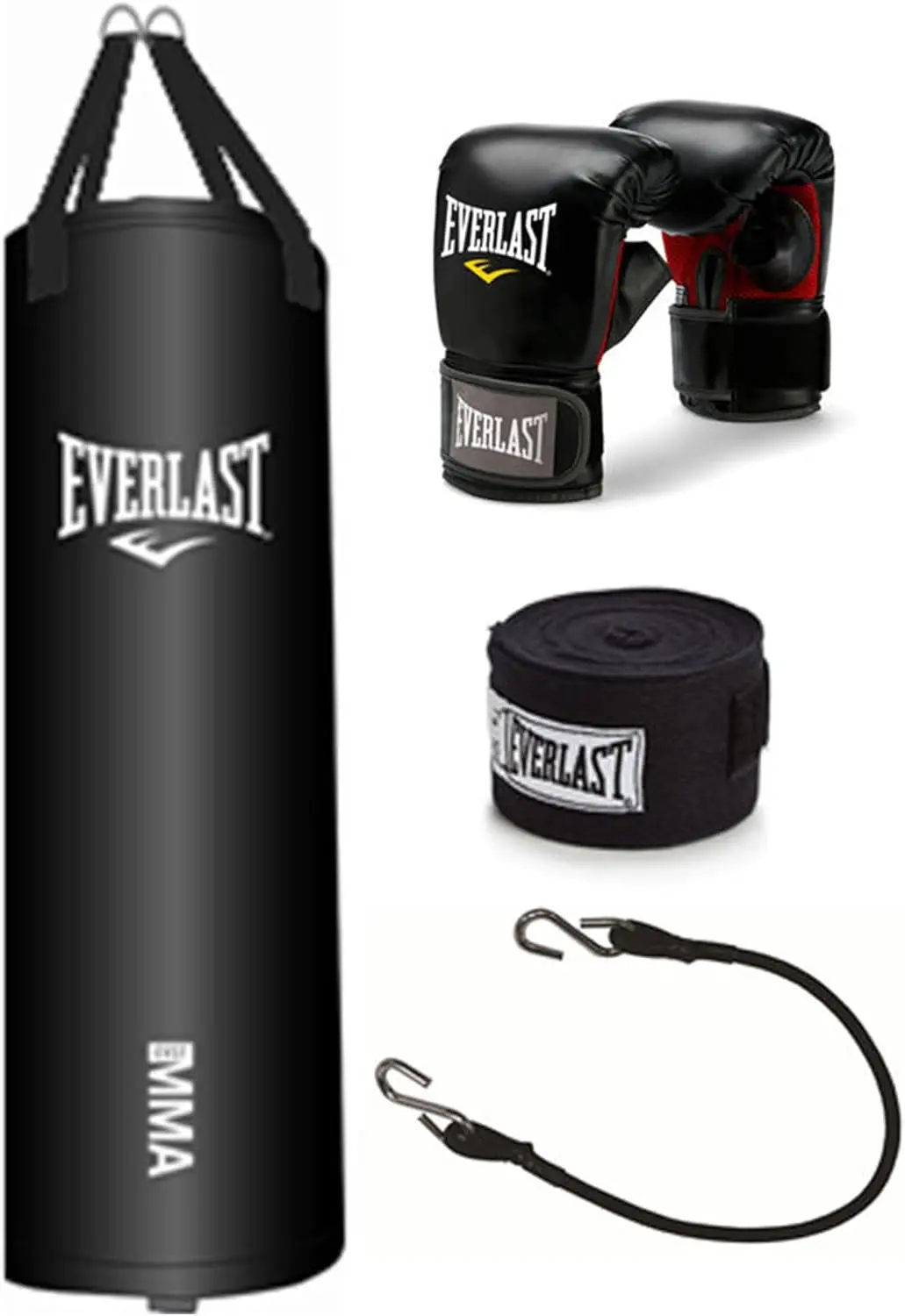 

Leather Heavy 70 Pound Punching Bag with Chain and Swivel Assembly, 5 Ounce MMA Kickboxing Gloves and 180-Inch Boxing Hand Wrap,