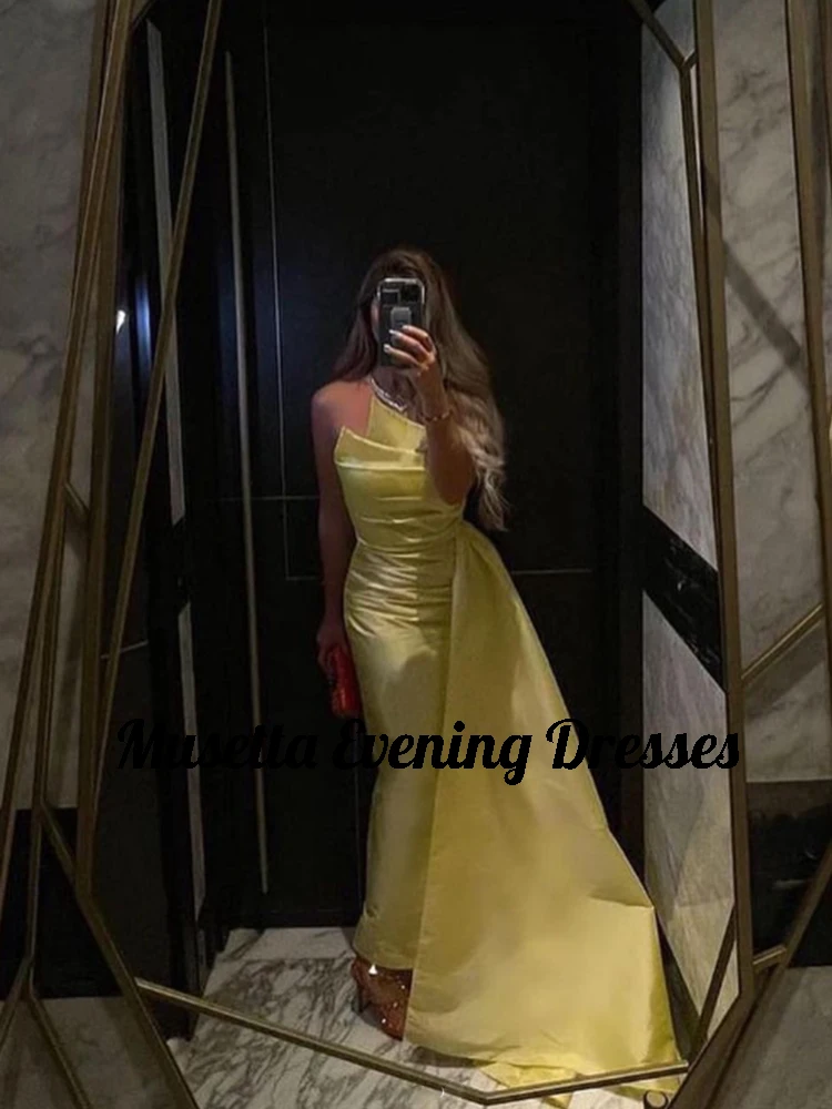 Musetta Yellow Prom Dresses Women 2025 Sexy Ruched Strapless Off The Shoulder Evening Gowns Train Robe De Soirée Customized