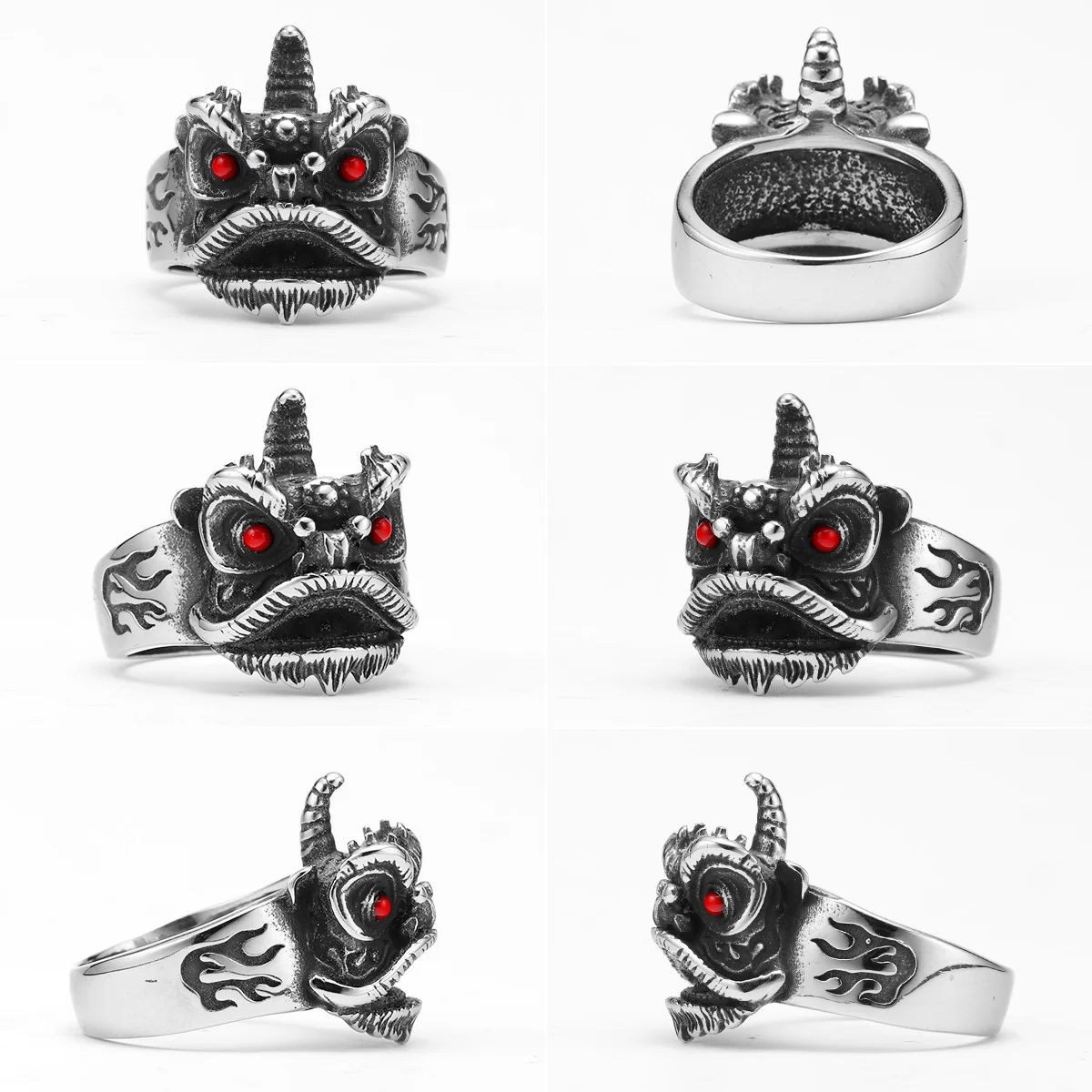 Chinese Lion Dance Unique Men Rings Stainless Steel Retro Punk Stylish Women Jewelry Fashion Accessories Gift Wholesale