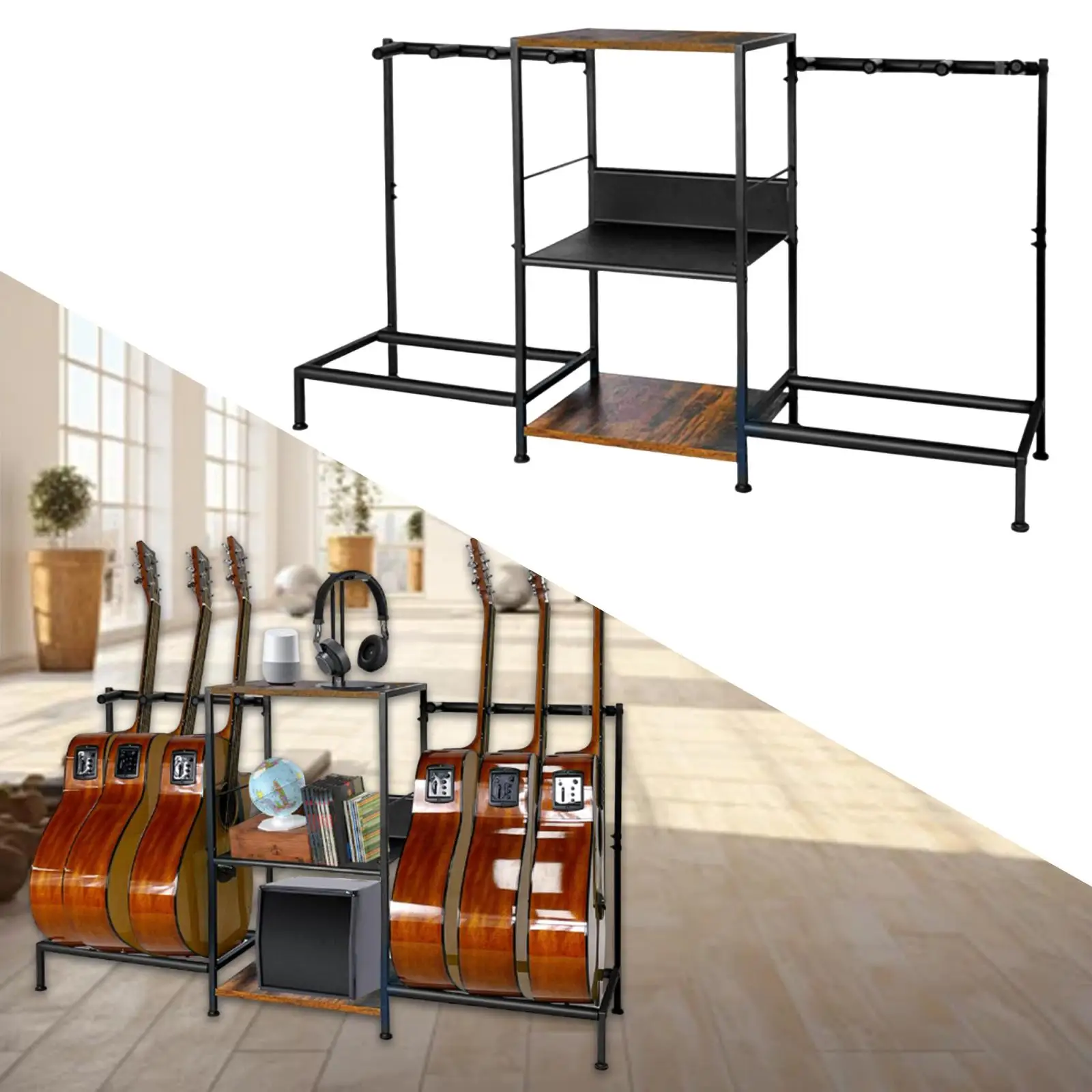 

Multiple Guitar Rack for Multiple Instruments Guitar Stand for Amp Accessories Acoustic Guitars Electric Bass Studio Muisc Room