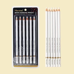 6 PCS White Charcoal Pencils Set Highlight Sketching Pencils Artists Bold White Charcoal Transparent Object Shading Art Supplies