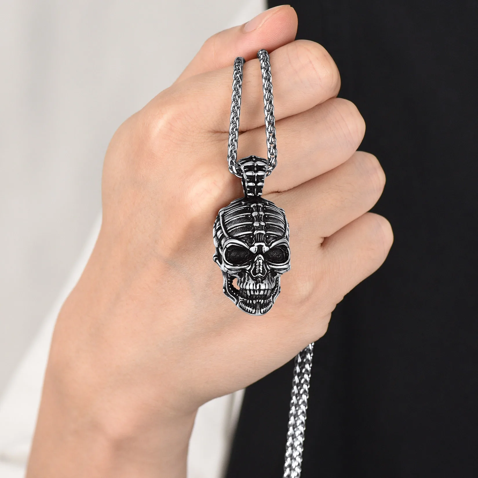 U7 Stainless Steel Multiple Design Skull Necklaces for Man Woman Skeleton Skull Series Rock Gothic Punk Jewelry Gift QC25