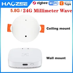 Haozee Tuya WiFi /Zigbee Human Presence Detector Smart Human Body PIR Sensor Radar Detector Microwave Motion Sensors