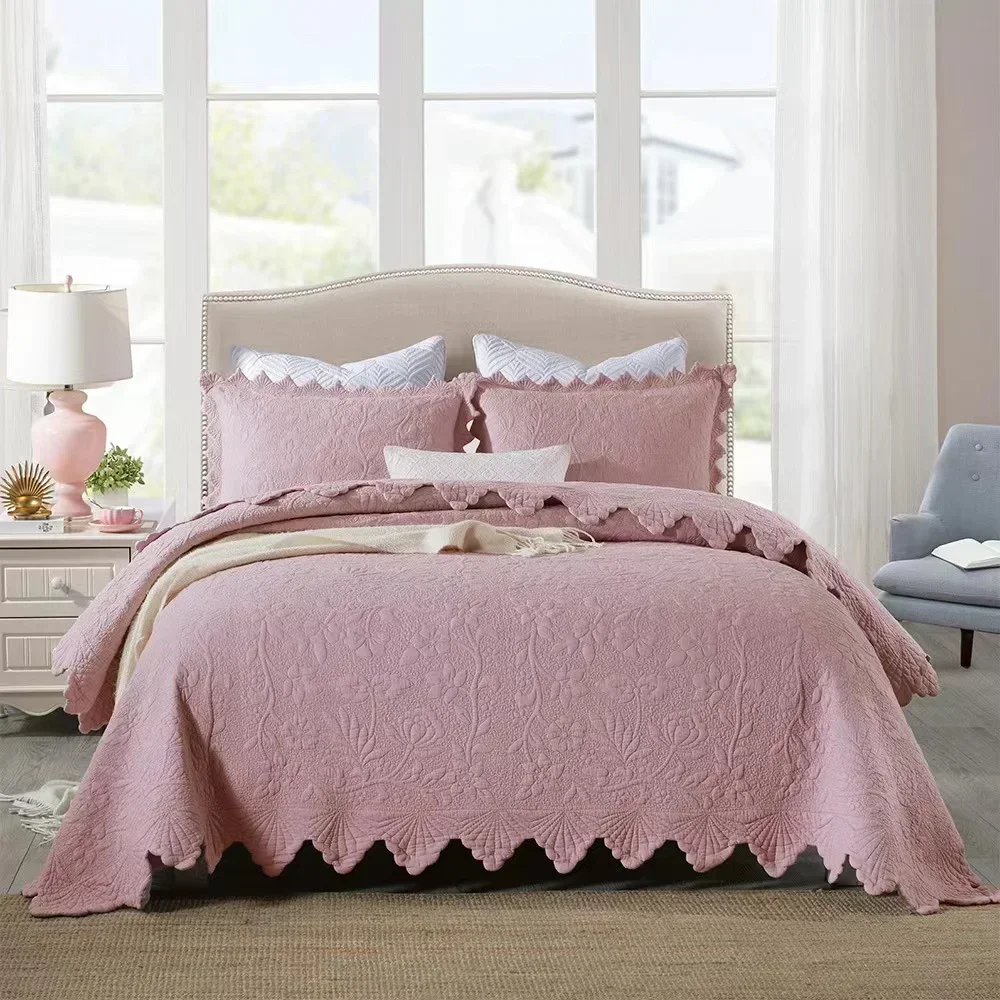 غطاء سرير قطني بياضات المنزل ديكور الغرفة الدانتيل غرزة لحاف مزدوج منقوشة المفرش على بطانية سرير المفارش زوجين ملاءات