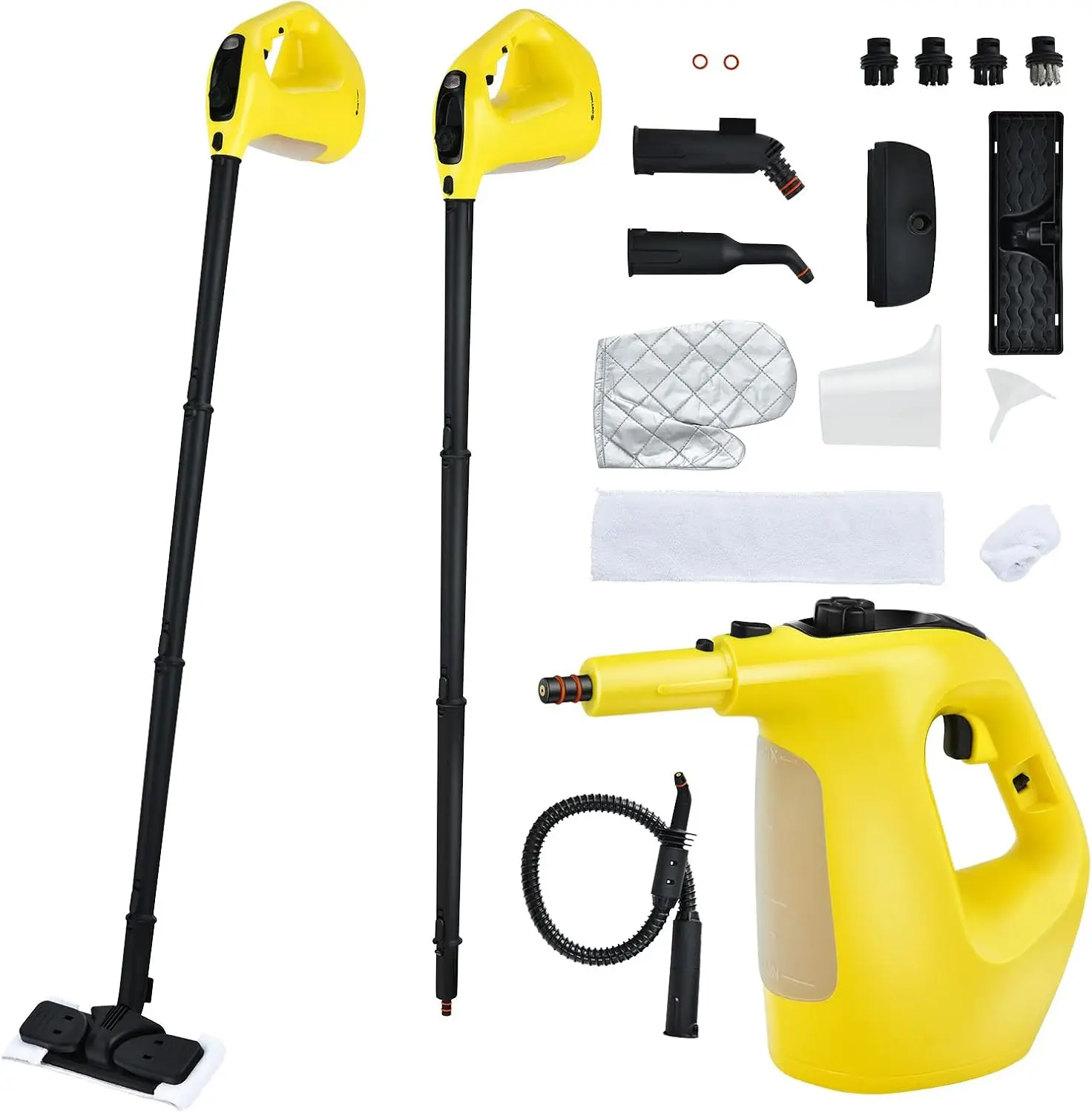 

Multipurpose Handheld Steam Cleaner, 1400W with 17 Accessories, Portable for Home, Carpet, Car (Yellow)