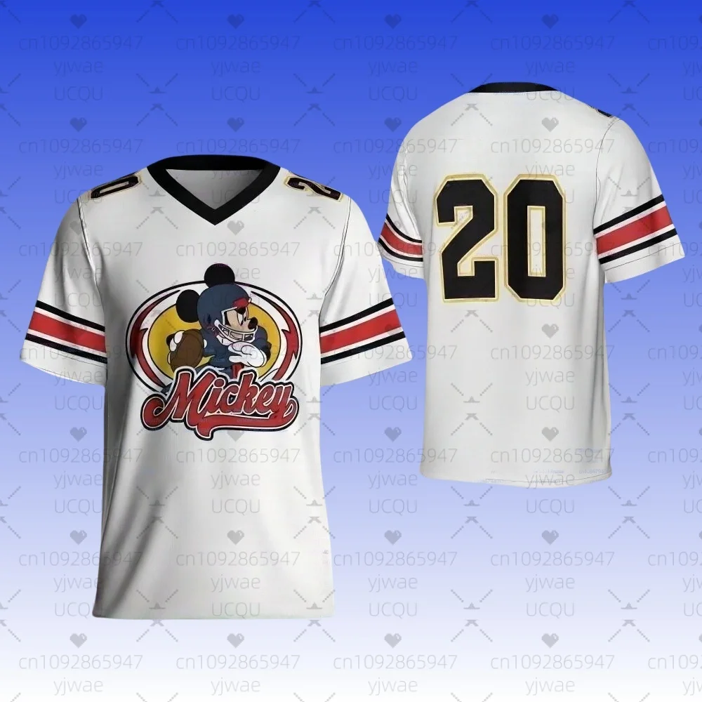 

2025 Мужская футболка с короткими рукавами и принтом номеров Disney Микки и Минни для мужчин и женщин, мужская футбольная футболка с v-образным вырезом