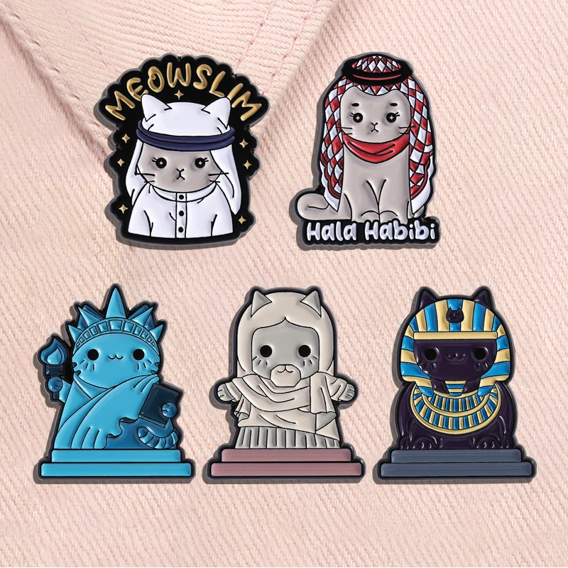 Statue of Liberty Cat Enamel Pin Cute Cats Statue Sphinx Liberty Paws Kawaii Animal Brooch Lapel Badge Jewelry Gifts for Friends