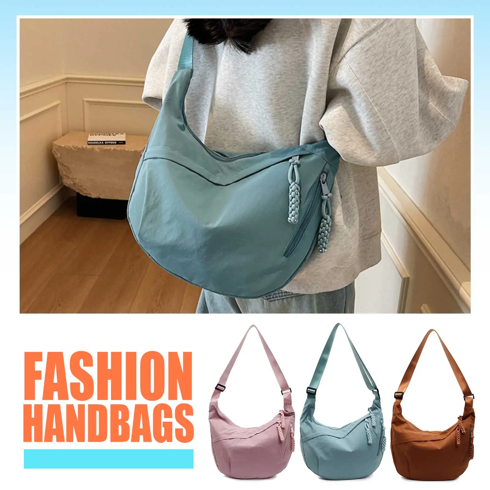 

Женская нейлоновая сумка через плечо, большая вместительная универсальная сумка через плечо, однотонная сумка на ремне, дорожная сумка для покупок и поездок на работу