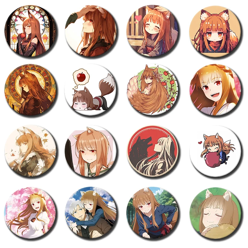 58mm 1PC W-Wolf and Spice Brooches Cosplay Anime Enamel Pins Cute Cartoon Badge for Collar Backpack Clothes Accessories