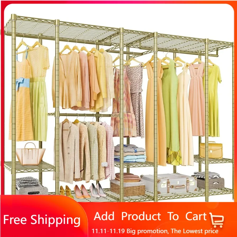 50i Extra Large Portable Closet Rack Bedroom Armoire Freestanding Wardrobe Closet, Heavy Duty Clothes Rack Mult