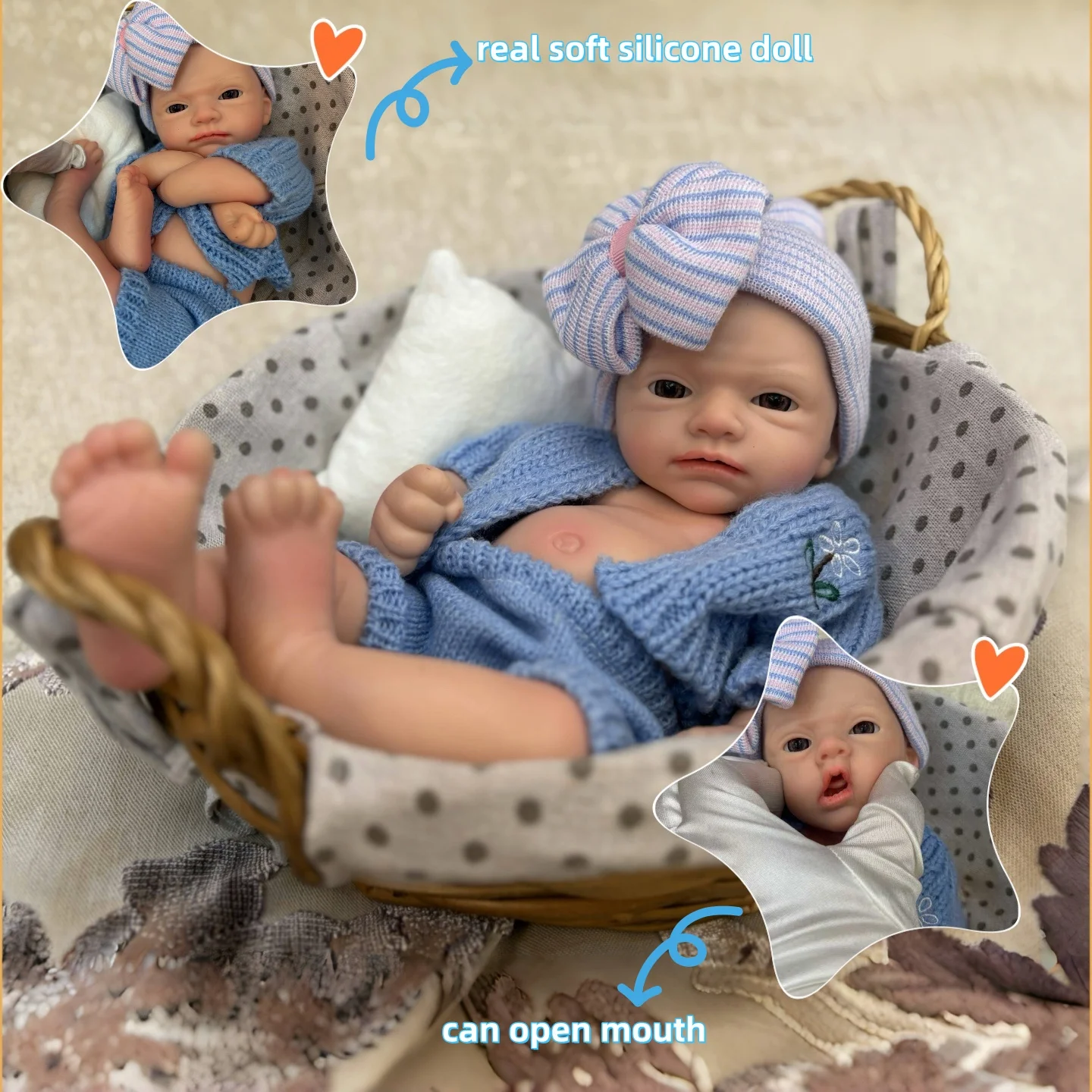 

Силиконовая кукла Reborn Girl 13 дюймов с открытым ртом, неокрашенная/окрашенная кукла для новорожденных, силиконовая настоящая запка