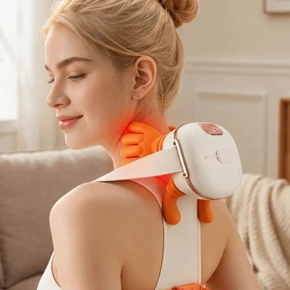 Soft Silicone Neck Shoulder Massager USB Charging Wireless Heated Massager Device Bionic Finger Ergonomic Shoulder Kneading Tool