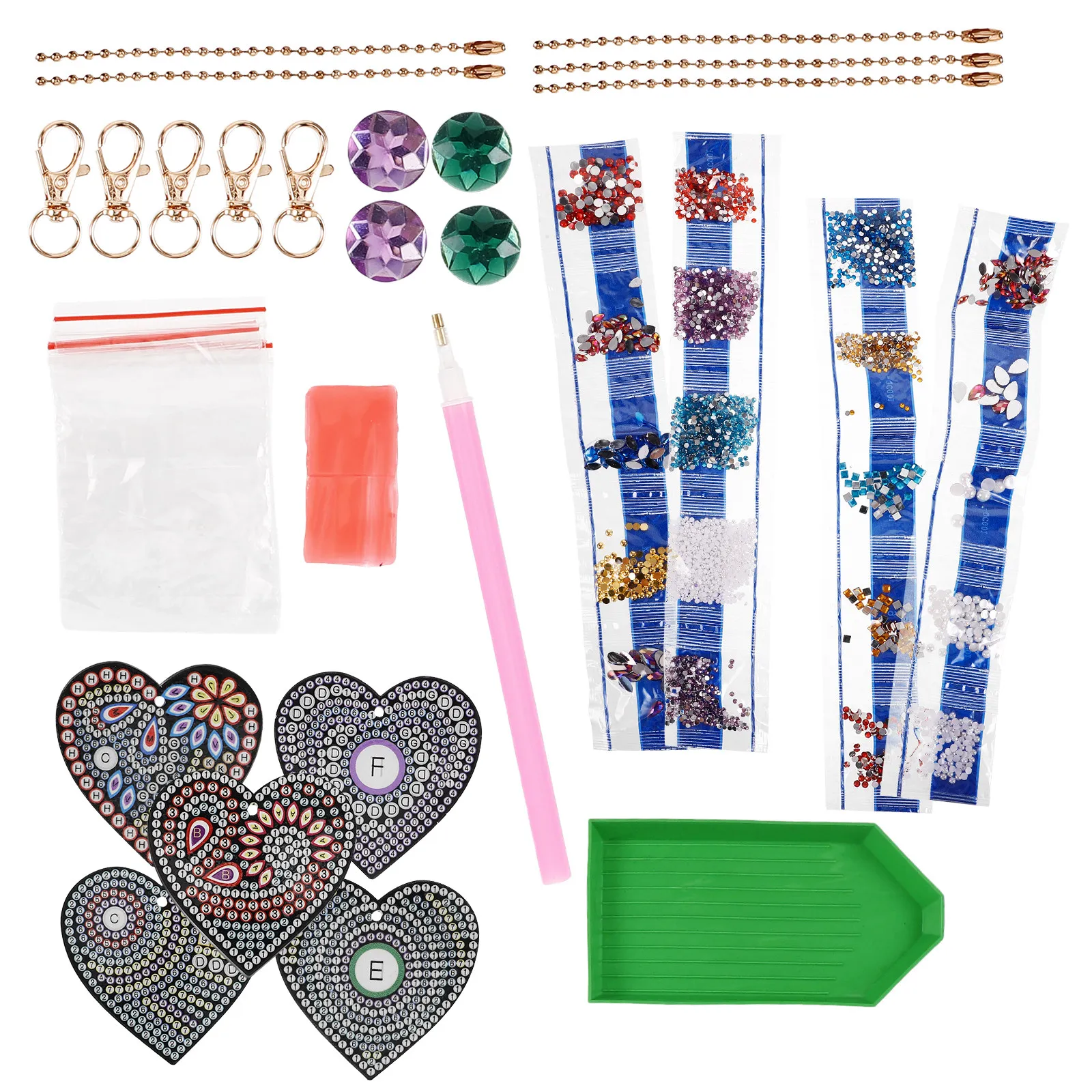 

5Pcs Keychain Beads Pendant Full Drill DIY Craft Kit for Backpack Purse Decoration Unique Luster Shining Light