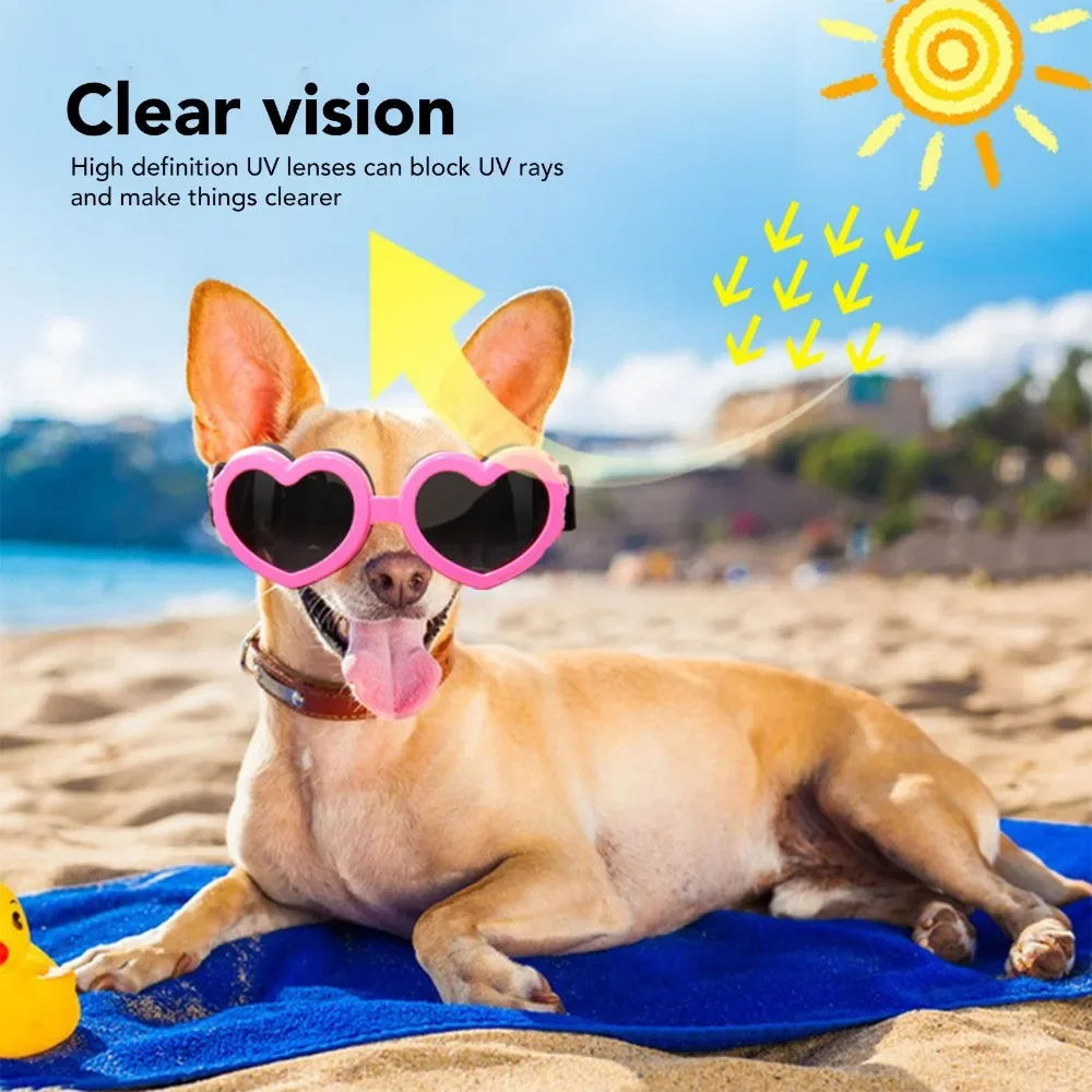 

Dog Sunglasses UV Protection Waterproof Windproof Prevents Fog HD Lens Heart Shape Pet Sunglasses for Puppies Dogs Pink