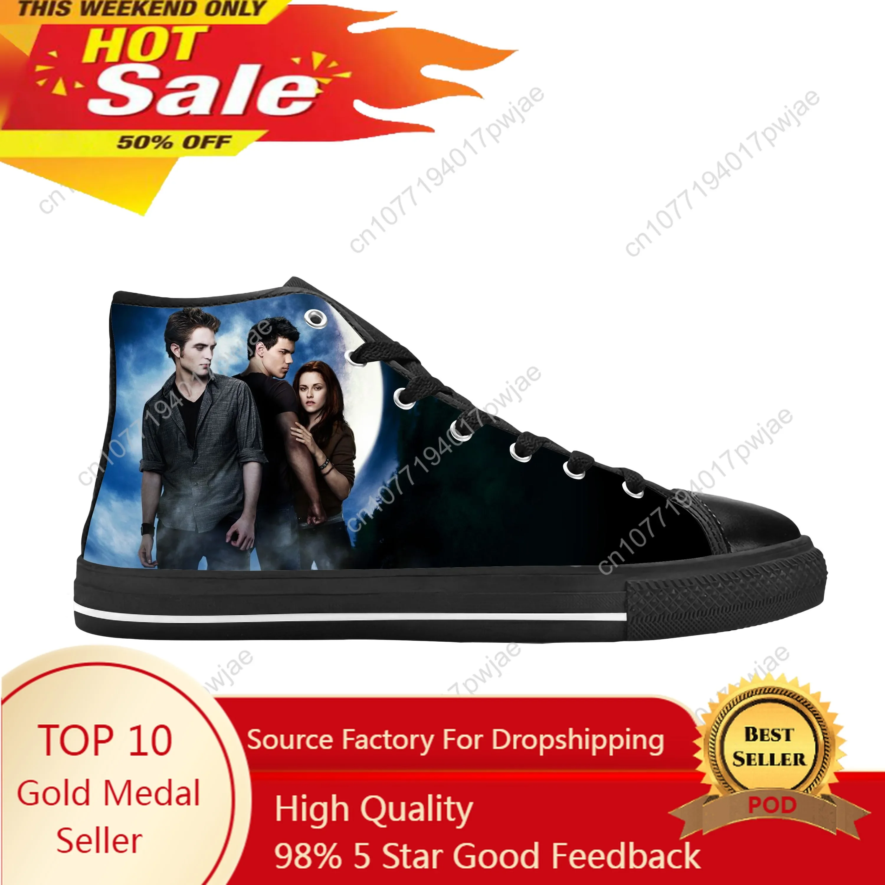 

Movie The Twilight Saga Vampire Bella Edward Cool Casual Cloth Shoes High Top Comfortable Breathable 3D Print Men Women Sneakers