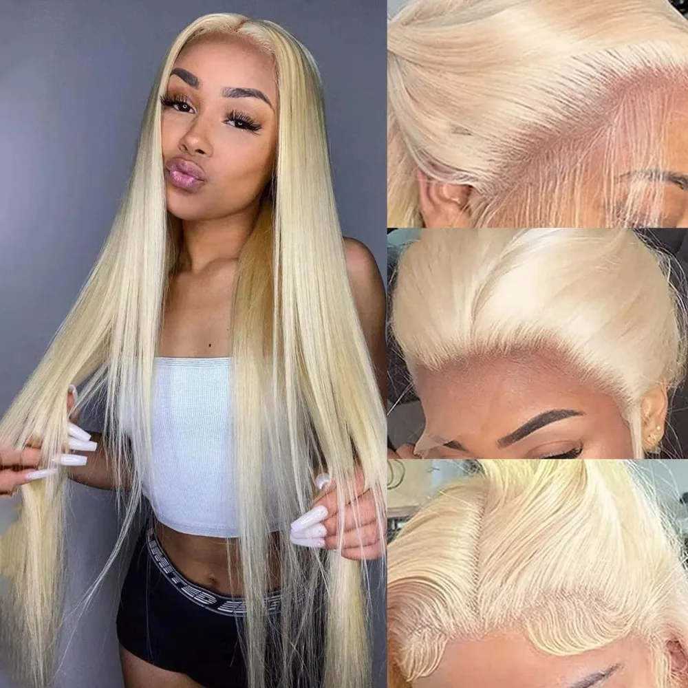 

42-дюймовый парик из натуральных прямых волос 613 блонд с кружевной передней частью 13x4, предварительно выщипанная естественная линия роста волос, опционально 13x6 с большим кружевом, плотность 250%