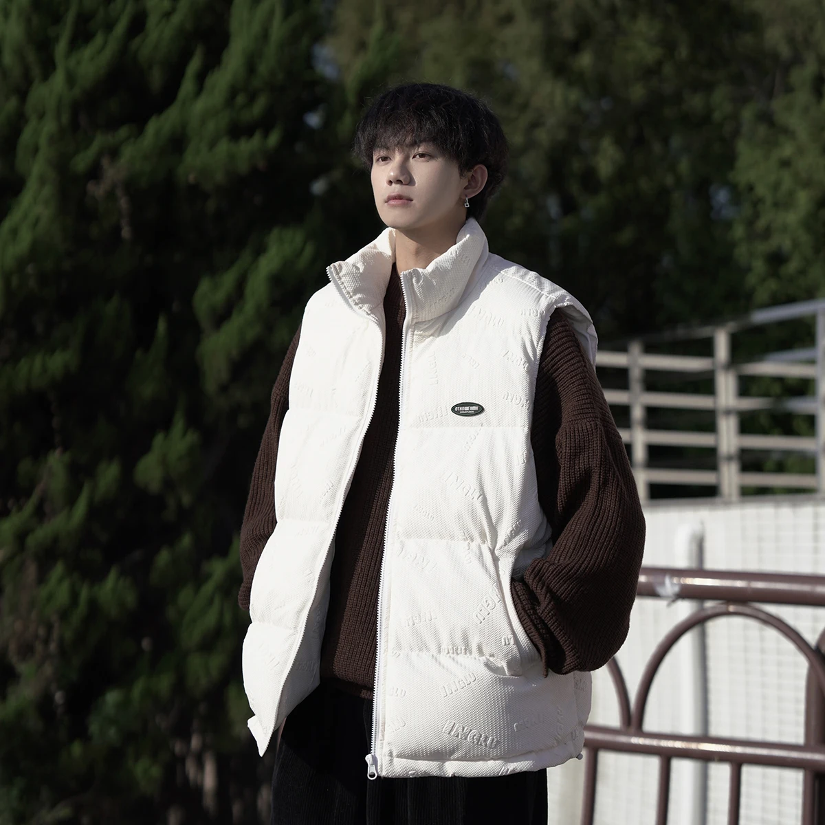 

Мужской зимний утепленный хлопковый жилет в стиле ретро с подплечниками, на молнии, однотонный, повседневный