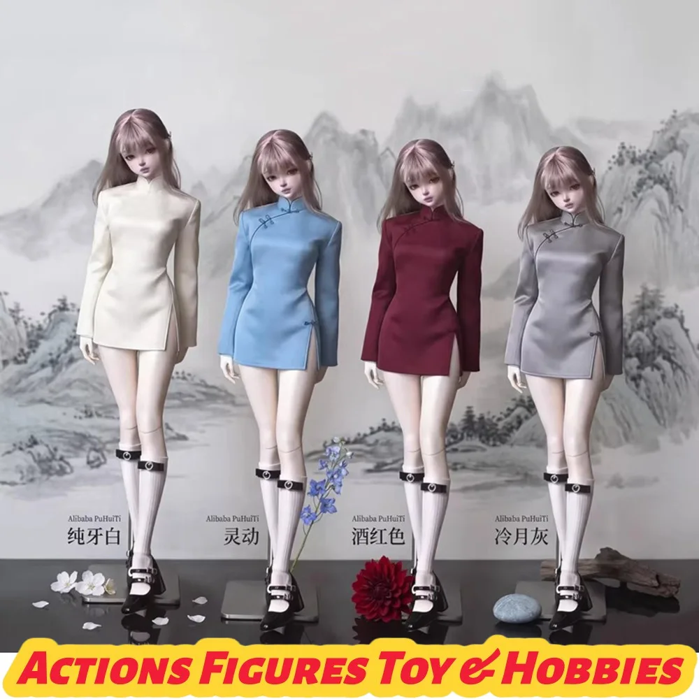 

【Только одежда】Комплект одежды для кукол BJD 1/6, 1/4, 1/3: Новое короткое платье-ципао в китайском стиле, облегающее, эластичное, с мини-разрезом, и гольфы до икр.