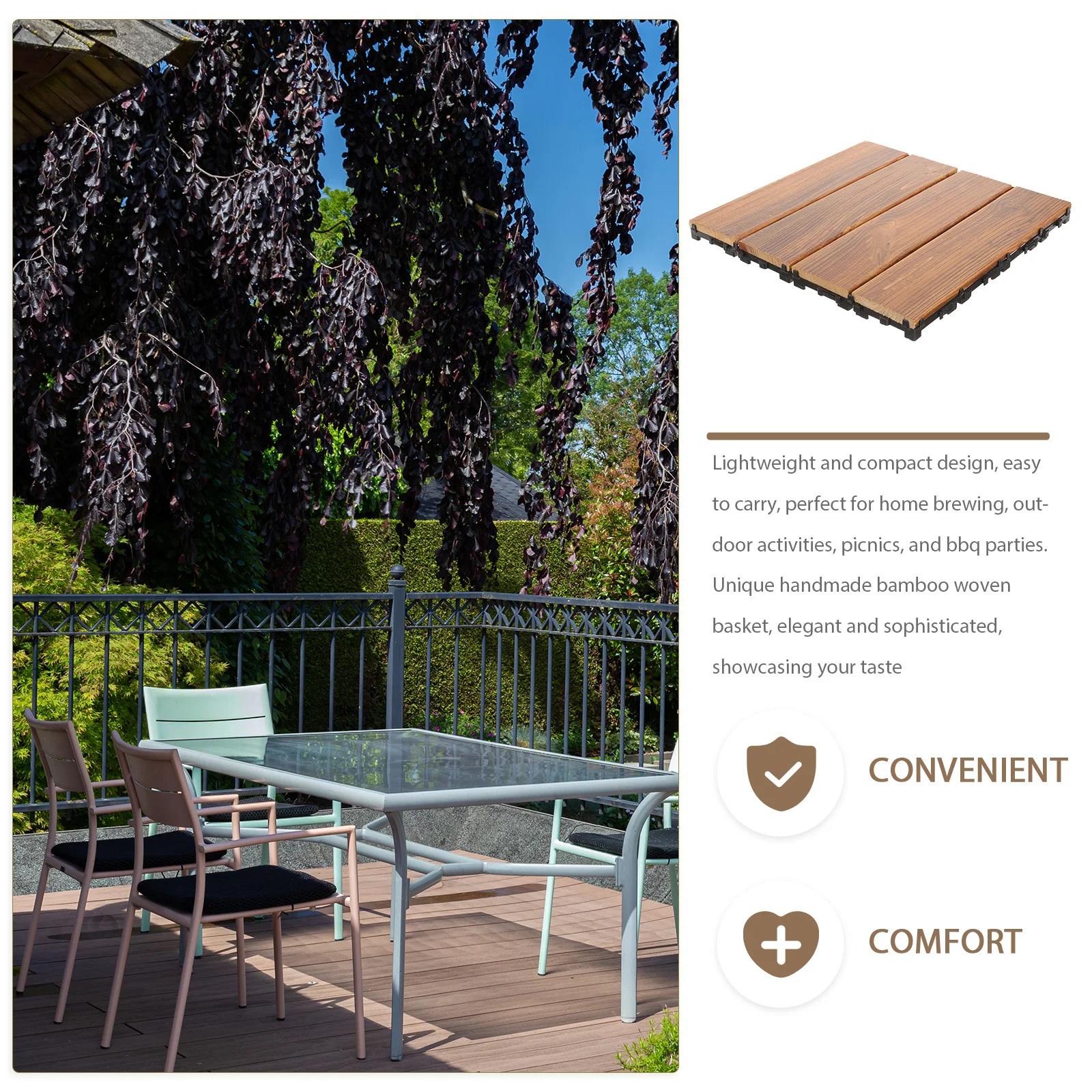 

Interlocking Decking Tile Solid Wood Outdoor Flooring Balcony Deck Tile Easy Installation Patio Deck Tiles Outdoor Use