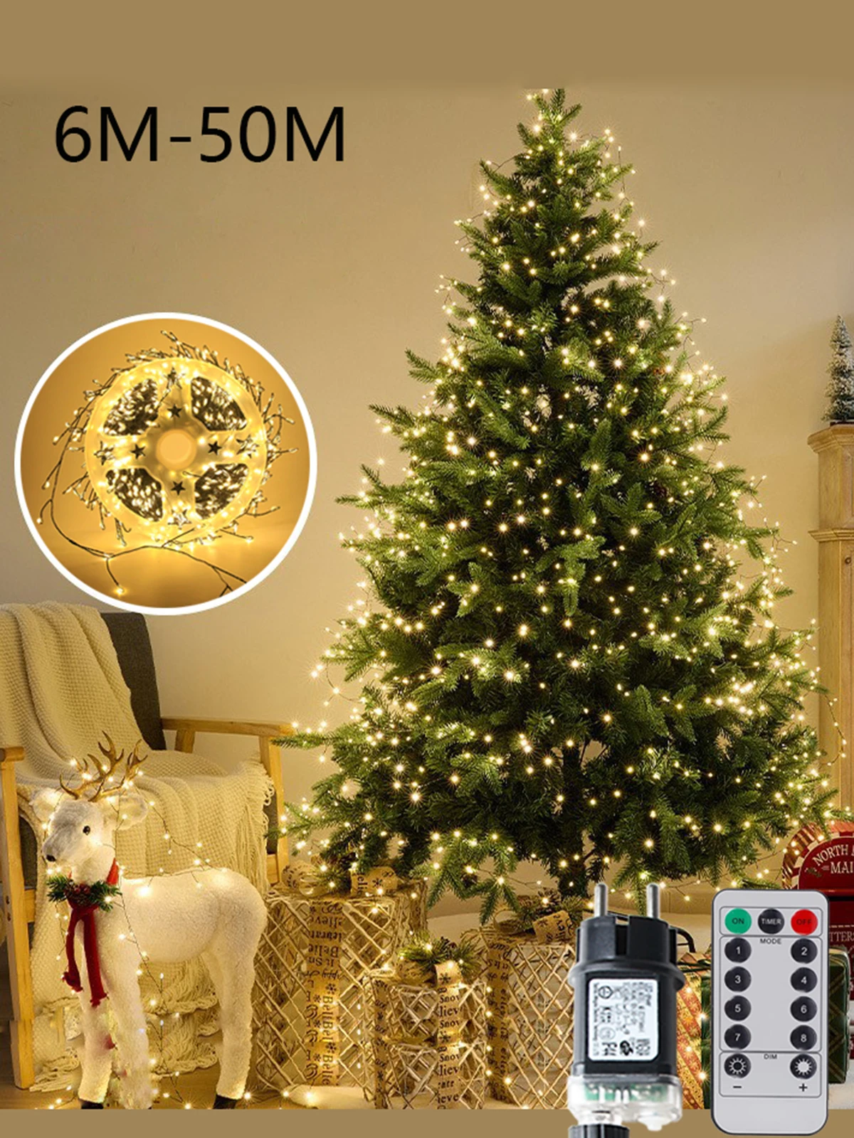 30M-100M LED-Lichterkette, grüner Draht, Weihnachtsbaum-Lichter, Girlande, Neujahr, Straße, Zuhause, Party, Hochzeit, Dekorationslampen