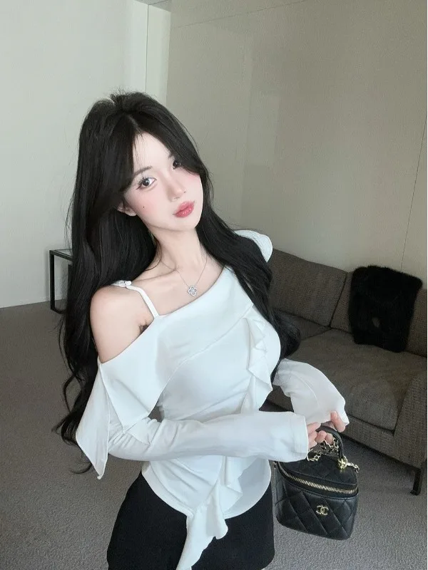 

Уникальная женская приталенная базовая рубашка с асимметричным воротником, открытыми плечами и длинными рукавами, осенне-зимняя мода, бренд Nicole Rose