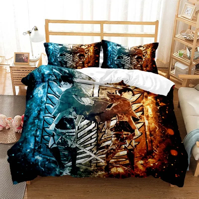 3D Printed Attack On Titan AOT Bedding Set Anime Eren Yeager Duvet Cover Double Twin Full Queen King Adult Kids Bedclothes Quilt