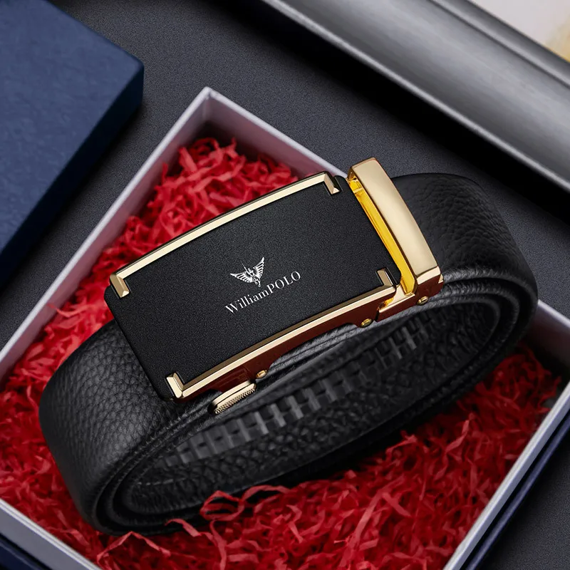 

Men's business casual and simple belt, cowhide trendy belt, automatic buckle, fashionable black