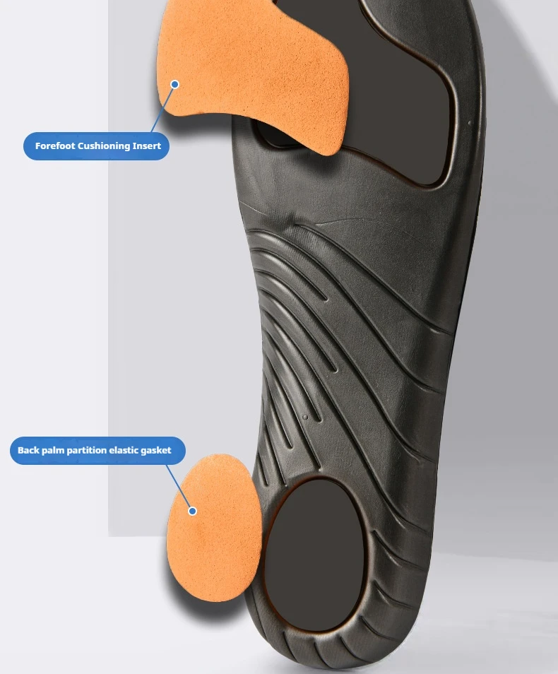 Schwarze orthopädische Einlegesohlen mit Fußgewölbestütze, stoßdämpfende Sporteinlagen, atmungsaktive, geruchsneutrale Schuhpolster, 2 Stück/4 Stück. – Detail 7