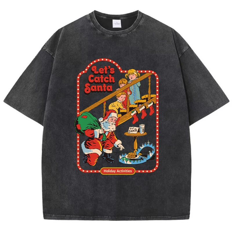 

Let'S Catch Santa Printing Female T-Shirt Fashion Casual Tshirt Street Hip Hop Wash Short Sleeve Summer Comfortable Clothes New