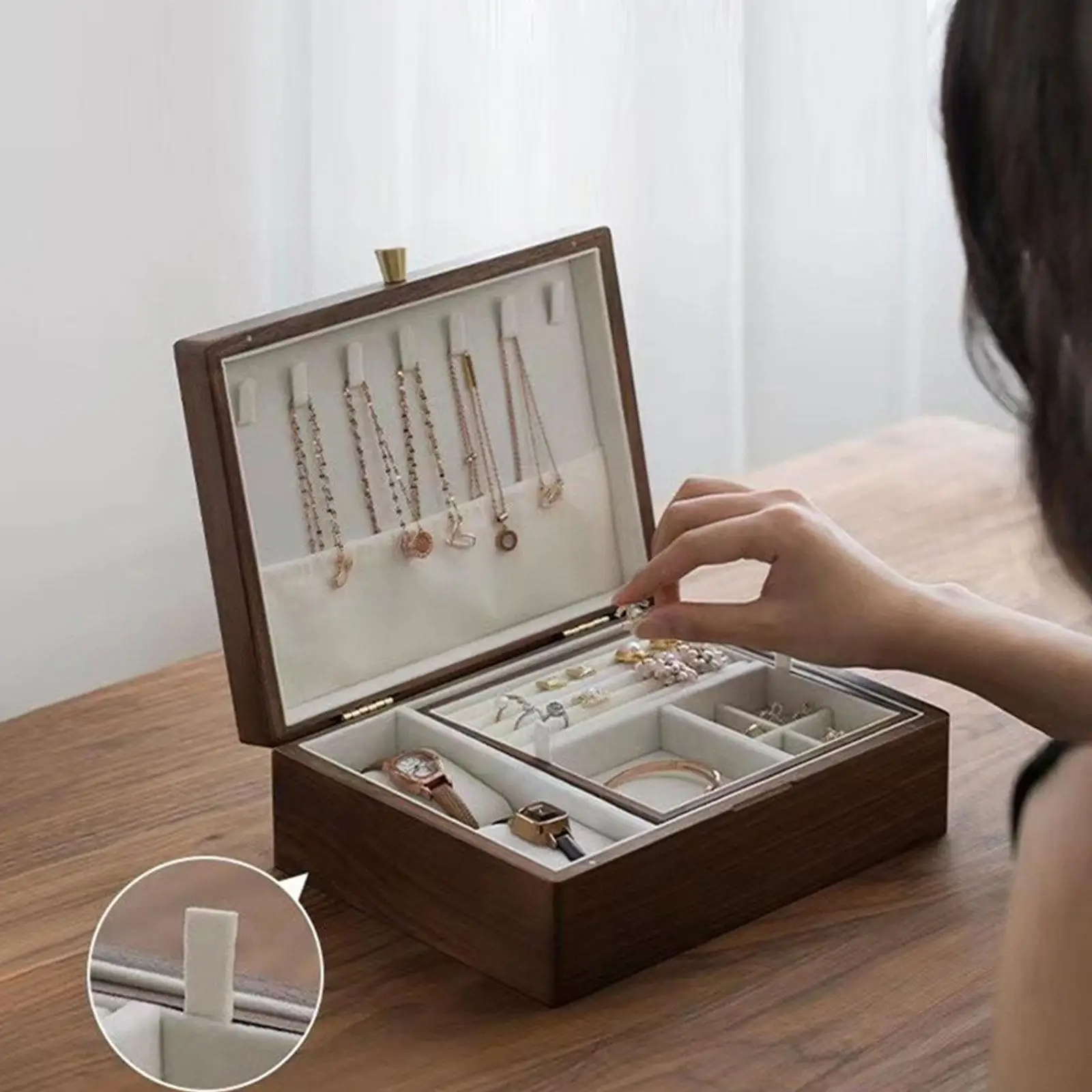 Wooden Jewelry Box Women Jewellery Storage Case Lightweight Watch Case Dustproof Necklace Organizer for Rings Bracelets Party