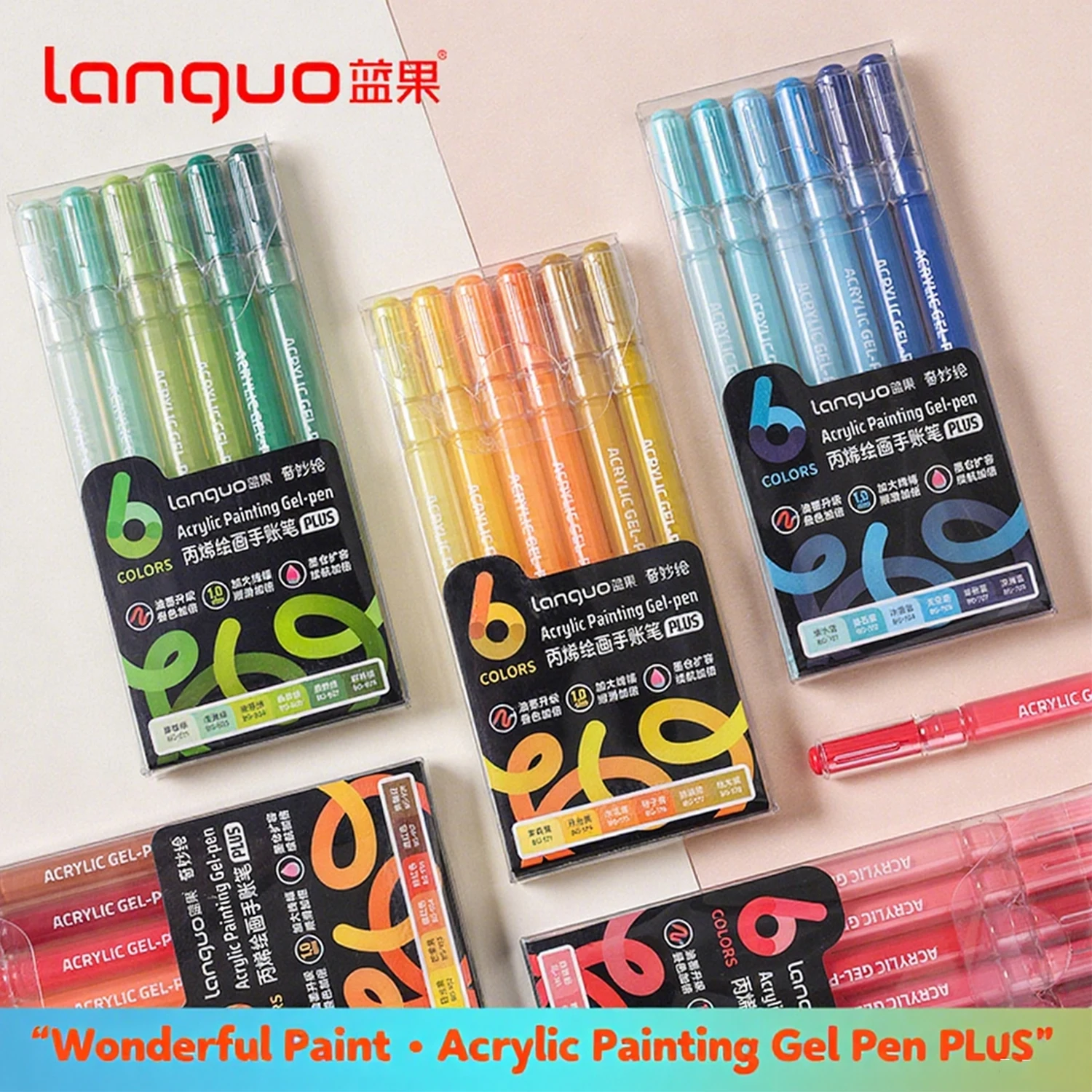 

LANGUO 6Color Highlighter Marker Pens Acrylic Painting Art Markers Quick-Dry Non-Toxic for Students Supplies Korean Stationery