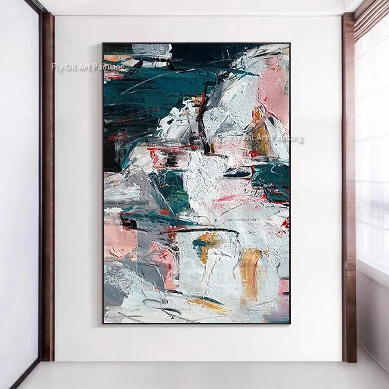 

Blue And Yellow Abstract Canvas Thick Wall Art Hand Painted New Design Purple White Oil Painting Simplism Artwork For Decor