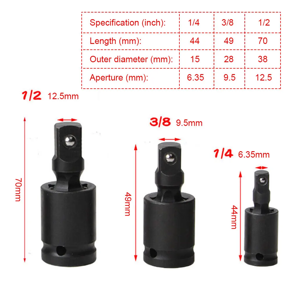 1/4 3/8 1/2 Inch Impact Universal Joint Set Swivel Knuckle Joint 360 Degree Flexible Joint Socket Adapter for Bicycle/Car Repair