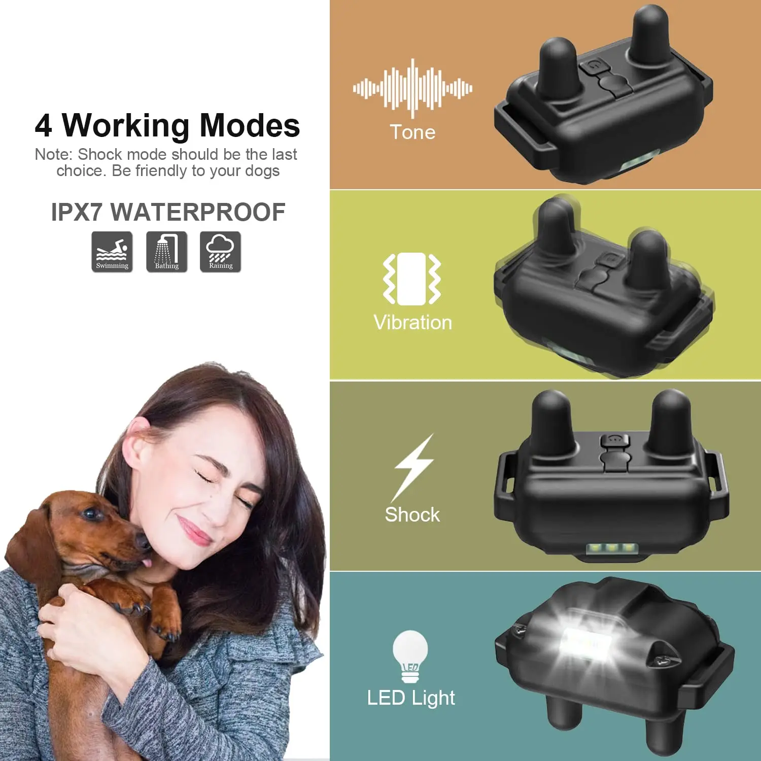 Smart Dog Shock Collar Dog Training Collar with Remote Innovative Upgraded IPX7 Waterproof Electric Collar with 3 Training Modes