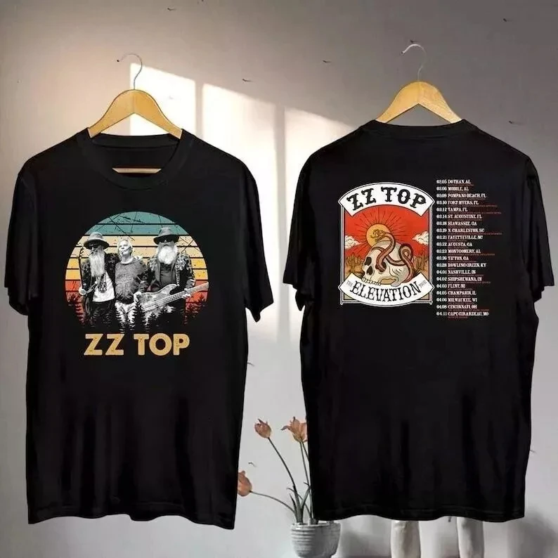 

Футболка Zz Top Retro 2025 The Elevation Tour, повседневная свободная мужская футболка с короткими рукавами и принтом, модная и модная мужская футболка