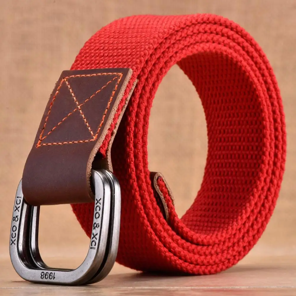 Men Outdoor Cargo Waist Belt Double Ring Buckle Canvas Belt Casual Youth Cargo Waist Band Sport Jeans Accessories