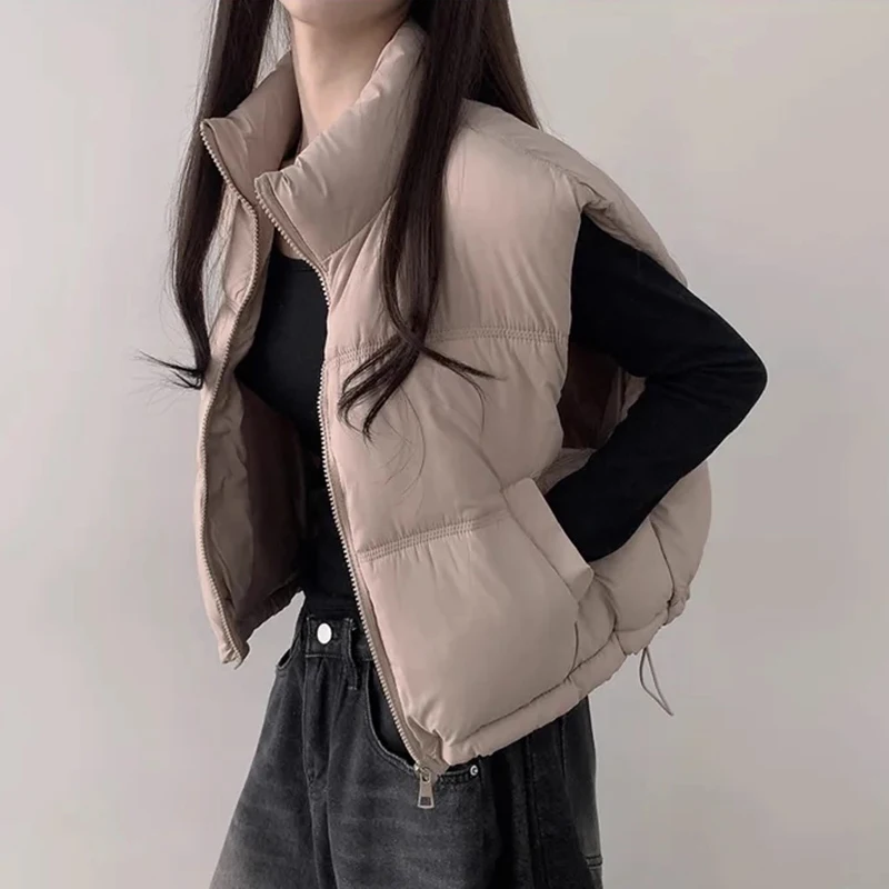 

Chic Autumn Winter ort Women's Puffer Jaet Candy Color Bread Sle Vest Outerwear Versatile Korean Loose Fit Zipper Closure