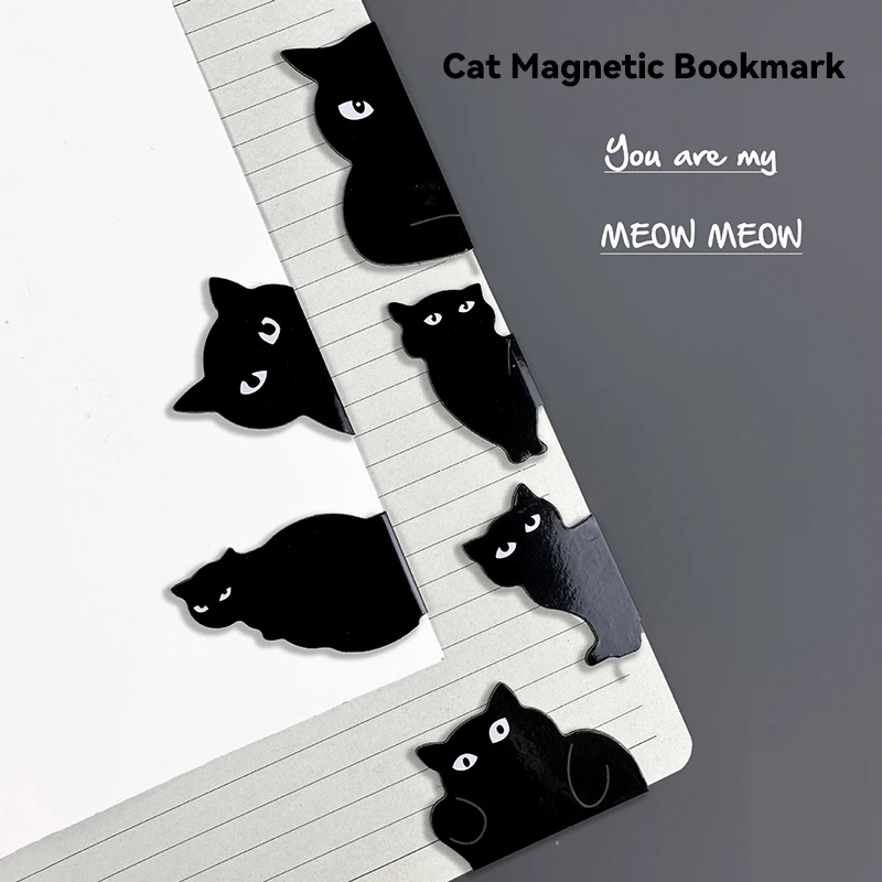 

2025 New 6pcs Black Cat Bookmark for Books Cute Cartoon Magnetic Page Clips Book Marker Unique Reading Gift