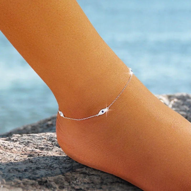 

Devil's Eye Pendant Anklet Woman Summer Foot Chain Link Fashion Ornament Silver Leg Bracelet Girlfriend Ankle Strap Jewelry Gift