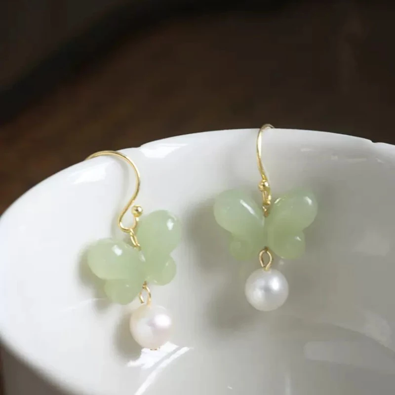 

Серьги-бабочки из хотанского нефрита золотого цвета, изысканные украшения для женщин и девочек, прекрасный подарок на день рождения, оптовая продажа, дропшиппинг